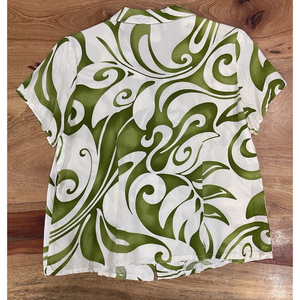 Vintage Hawaiian Reserve Women's M Short Sleeve Tropical Shirt Green White - Picture 2 of 6